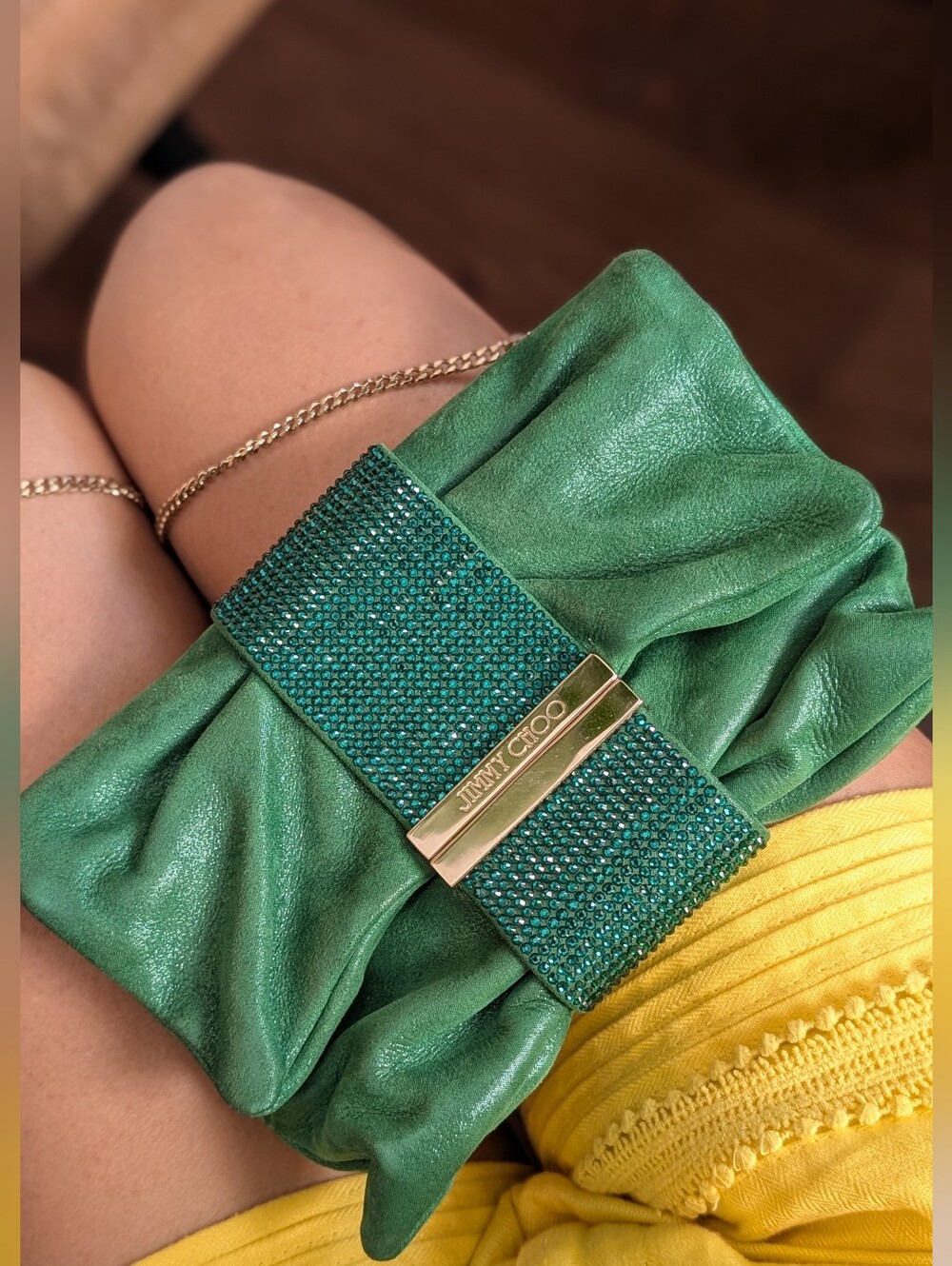 Jimmy Choo Pink Shimmer Suede Chandra Chain Clutch - Picture 12 of 15